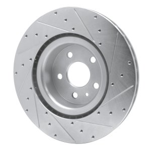 Tesla Model S Brake Rotor (1) - Front Left - R1 Concepts - Drilled & Slotted - Silver - `12-`21
